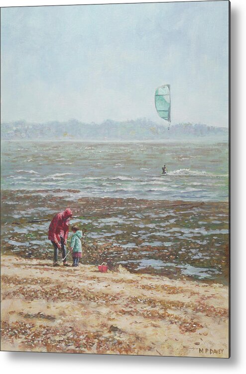 Kite Metal Print featuring the painting Lepe Beach Windy Winter Day by Martin Davey