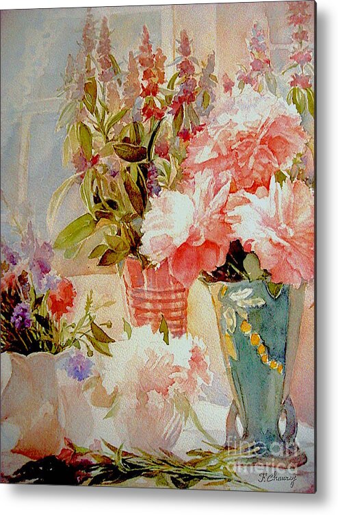Vase Metal Print featuring the painting Les Grands Vases by Francoise Chauray