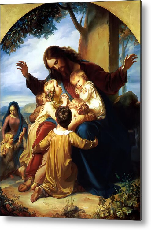 Let The Children Come To Me Print Metal Print featuring the painting Let the Children Come to Me by Carl Vogel von Vogelstein