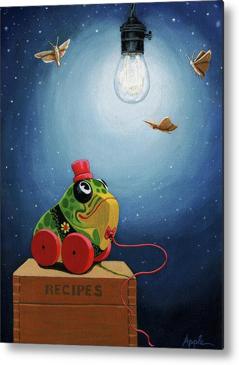  Frog Metal Print featuring the painting Light Snacks original whimsical still life by Linda Apple