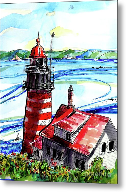 Maine Metal Print featuring the painting Lighthouse In Maine by Terry Banderas