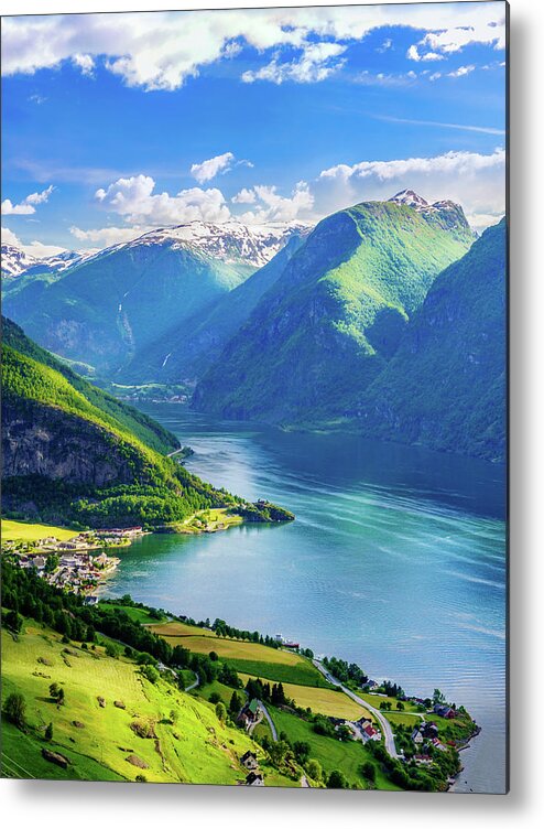 Aurland Metal Print featuring the photograph Lights and shadows of Sognefjord by Dmytro Korol