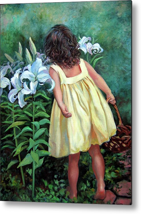 Child With Lily Metal Print featuring the painting Lily Blessings by Marie Witte
