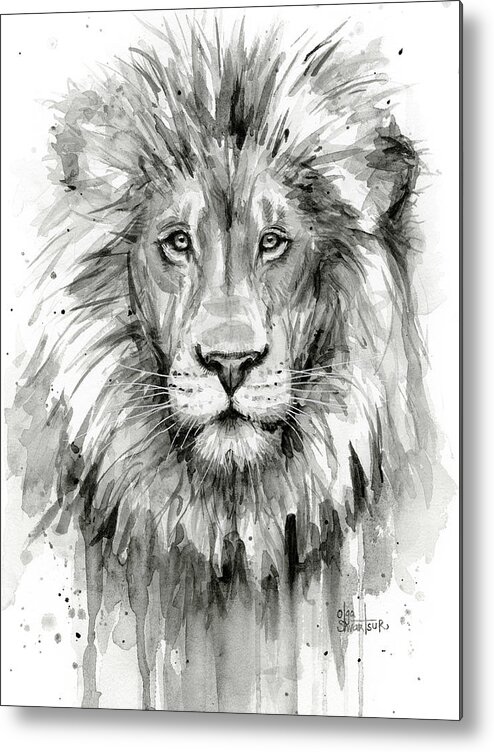 Lion Metal Print featuring the painting Lion Watercolor by Olga Shvartsur