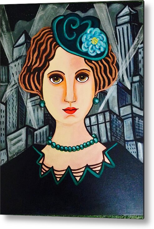 Art Deco Metal Print featuring the painting Little Blue Hat by Susie Grossman