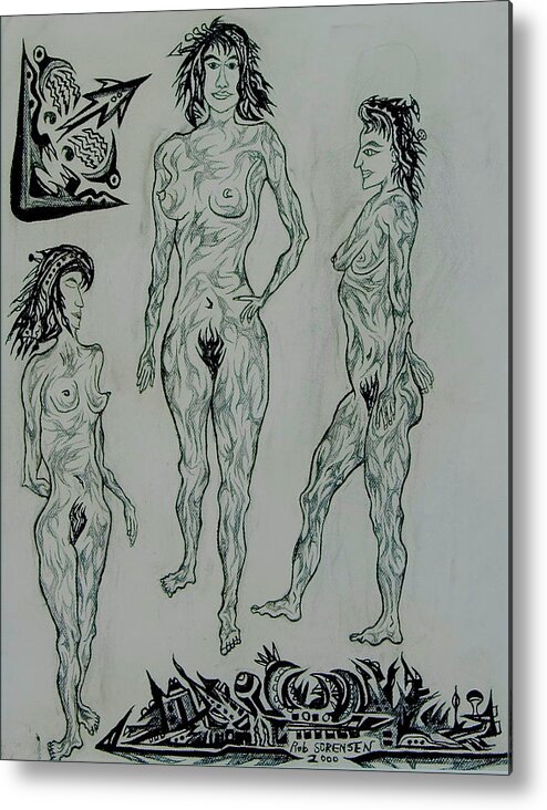 Drawing Metal Print featuring the painting Live Nude 41 Female by Robert SORENSEN