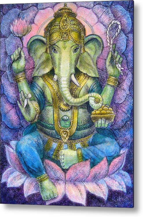 Lord Ganesha Metal Print featuring the painting Lotus Ganesha by Sue Halstenberg