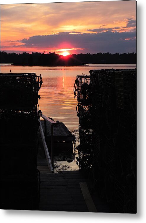 Color Metal Print featuring the photograph Maine Sunset and Traps by Bill Tomsa