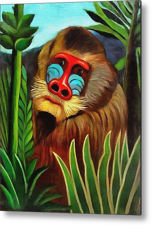 Mandrill In The Jungle Metal Print By Henri Rousseau