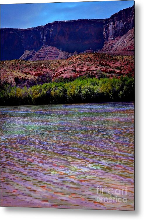 Reflections Of Many Colors In Colorado River Near Onion Creek Utah Metal Print featuring the digital art Many colors in Colorado River by Annie Gibbons
