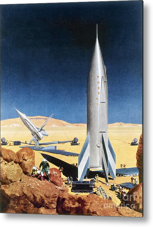 1950s Metal Print featuring the drawing MARS MISSION, 1950s by Chesley Bonestell