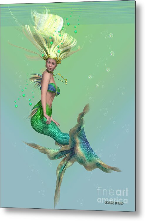 Mermaid Metal Print featuring the painting Mermaid in Green by Corey Ford