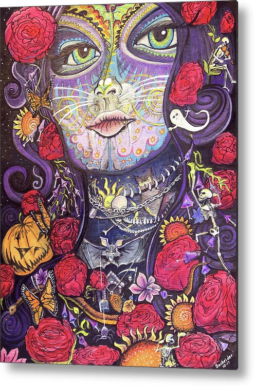 Halloween Metal Print featuring the painting Mia De Los Muertos by David Sockrider