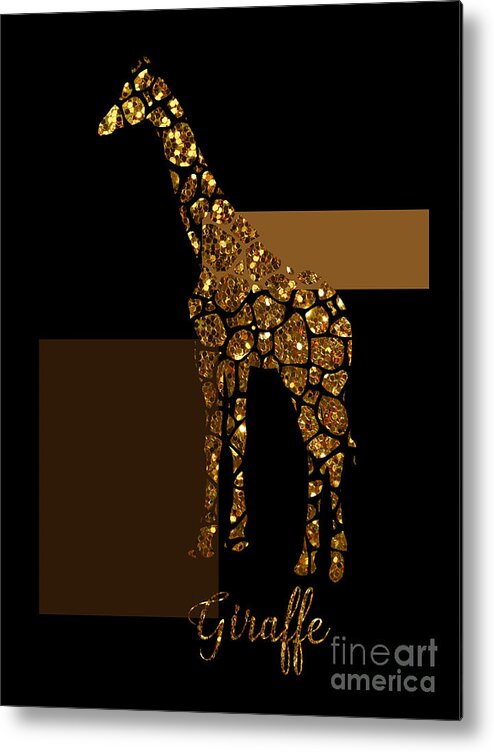 Giraffe Metal Print featuring the painting Modern Gilt Giraffe, gold black brown by Tina Lavoie