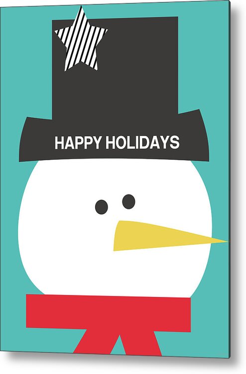 Snowman Metal Print featuring the digital art Modern Snowman Happy Holidays- Art by Linda Woods by Linda Woods