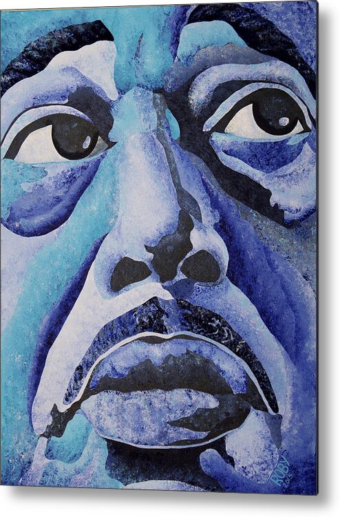 African American Male Profile In Indigo Metal Print featuring the painting Mood Indigo by William Roby