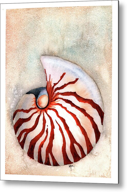 Seahell Metal Print featuring the painting Moon Nautilus by Hilda Wagner