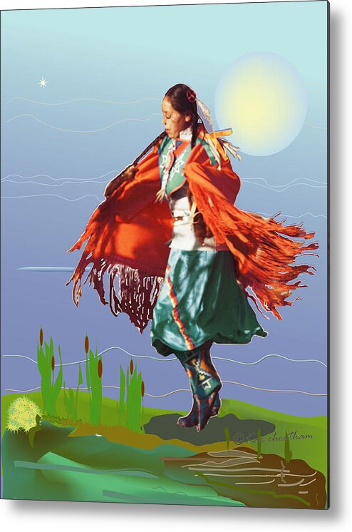 American Indian Metal Print featuring the mixed media Moonlight Dance by Kae Cheatham