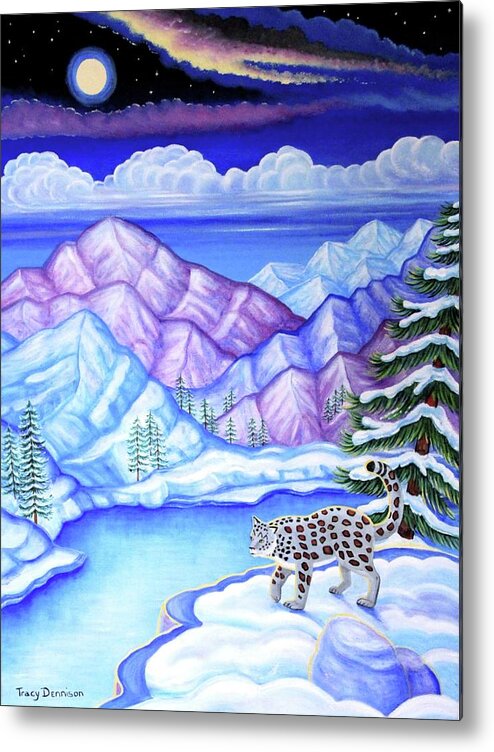 Snow Leopard Metal Print featuring the painting Moonlight Magic by Tracy Dennison