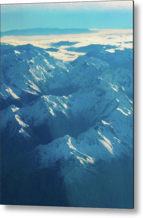 Blue Metal Print featuring the photograph Morning Light on the Southern Alps by Steve Taylor