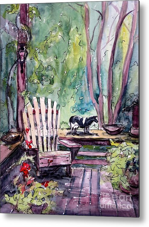 Deck Metal Print featuring the painting My Front Porch by Gretchen Allen