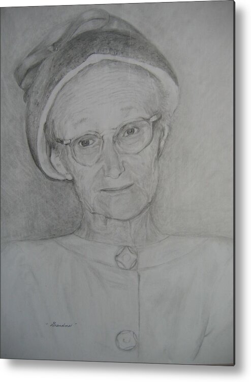 Portrait Metal Print featuring the drawing My Grandma by Marlene Robbins