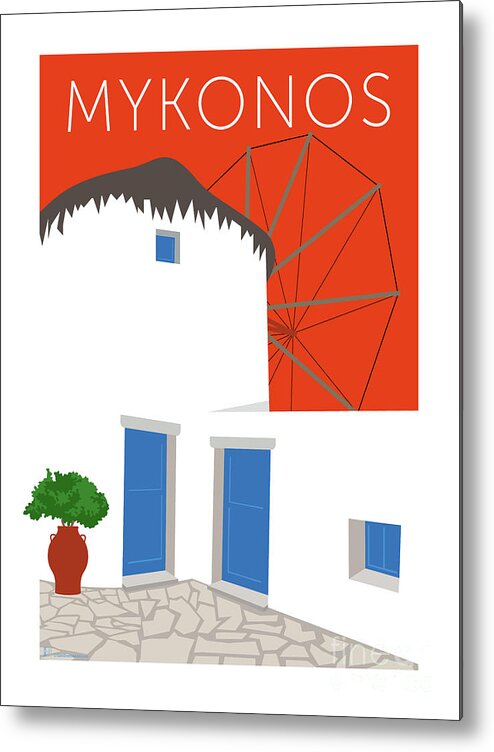 Mykonos Metal Print featuring the digital art MYKONOS Windmill - Orange by Sam Brennan