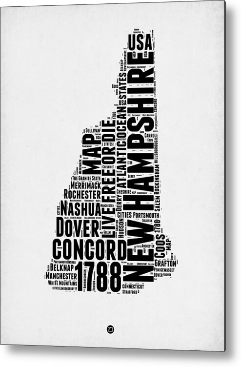 New Hampshire Metal Print featuring the digital art New Hampshire Word Cloud Map 2 by Naxart Studio