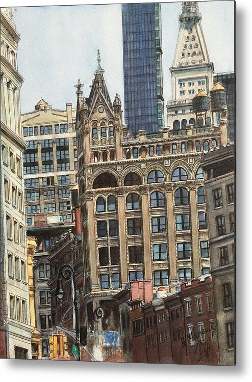 New York City Metal Print featuring the painting New York City III- Union Square/ Broadway by Henrieta Maneva