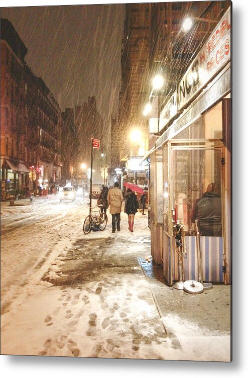 City Photography Metal Print featuring the photograph New York City - Winter Night - Snow in the City by Vivienne Gucwa