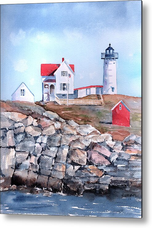 House Metal Print featuring the painting Nubble Lighthouse - Maine by Arline Wagner