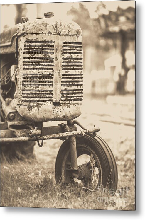 Vermont Metal Print featuring the photograph Old Vintage Tractor Brown Toned by Edward Fielding