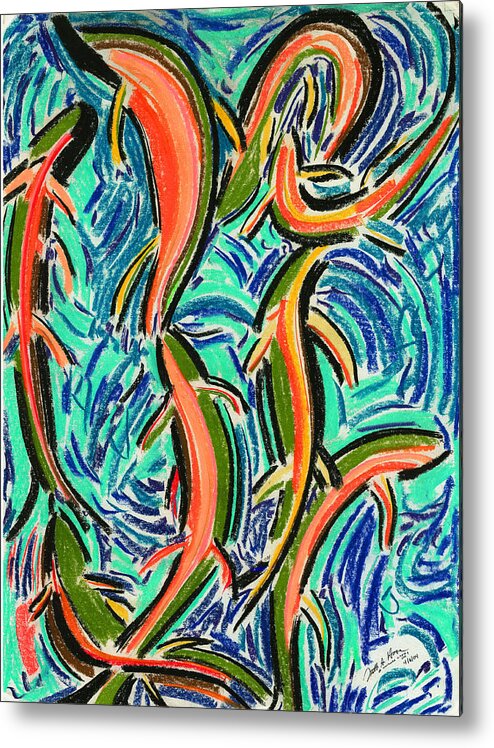 Nature Paintings Metal Print featuring the pastel Orgy Oncorynchus by Diallo House