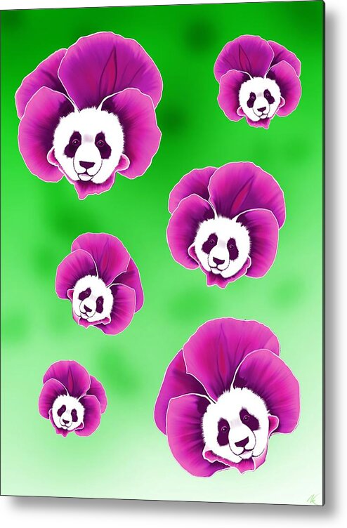 Panda Metal Print featuring the digital art Panda Pansies by Norman Klein