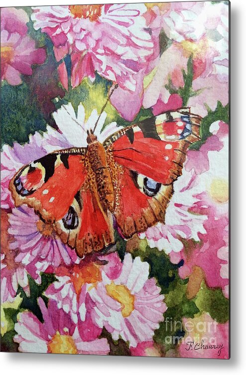 Painting Metal Print featuring the painting Papillon Rouge by Francoise Chauray