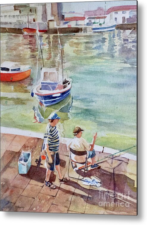 Watercolor Metal Print featuring the painting Partie de Peche by Francoise Chauray