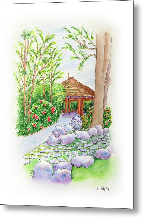 Gazebo Metal Print featuring the painting Pavilion Pathway by Lori Taylor