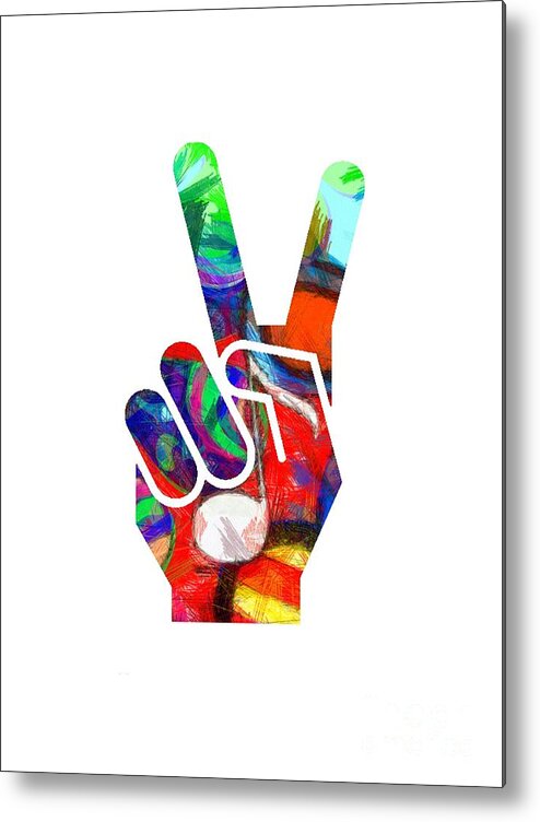 Abstract Metal Print featuring the digital art Peace Hippy Paint Hand Sign by Edward Fielding