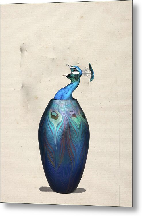 Vase Metal Print featuring the digital art Peacock vase by Keshava Shukla