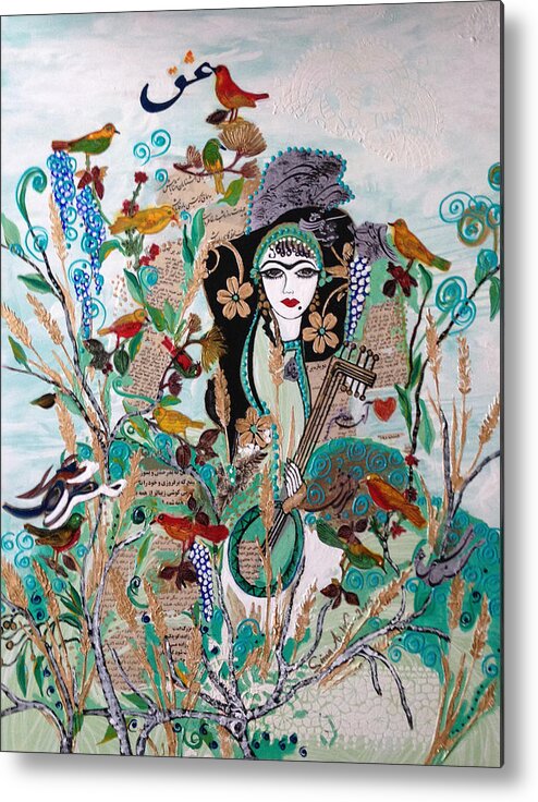 Mixed Media Metal Print featuring the painting Persian painting # 2 by Sima Amid Wewetzer