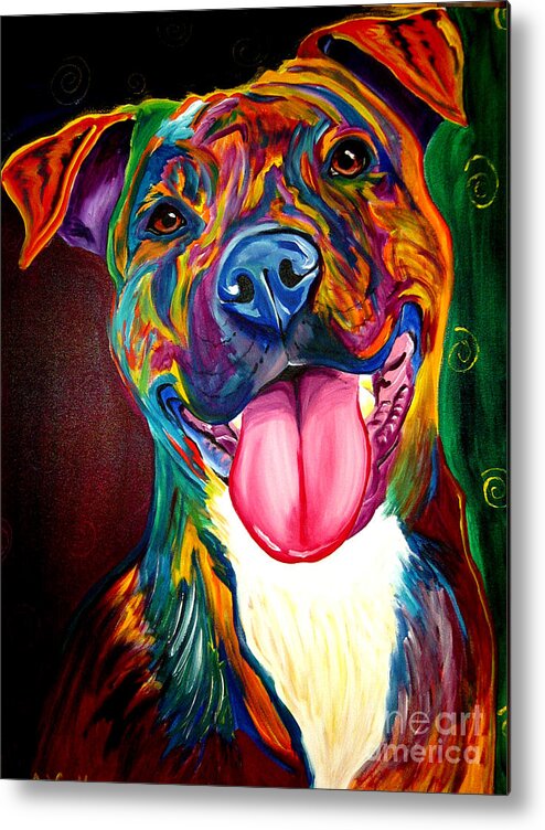 Dog Metal Print featuring the painting Pit Bull - Olive by Dawg Painter