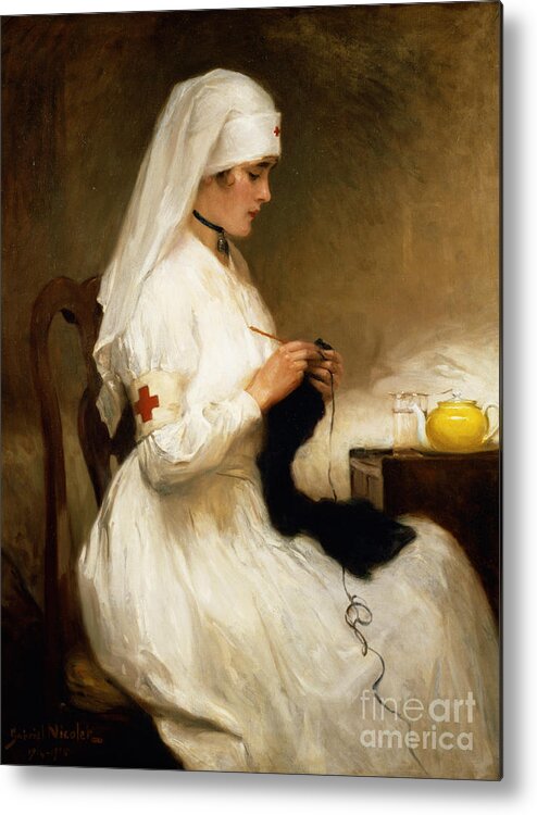 Portrait Metal Print featuring the painting Portrait of a Nurse from the Red Cross by Gabriel Emile Niscolet