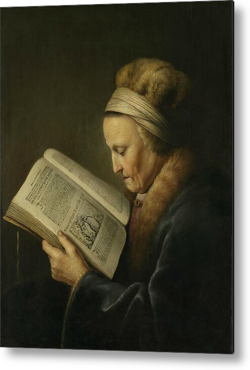 17th Century Art Metal Print featuring the painting Portrait of an Old Woman Reading by Gerrit Dou