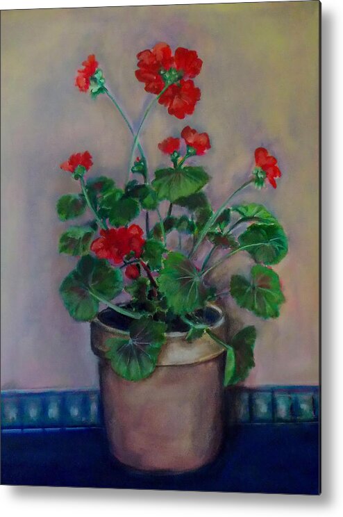 Geranium Metal Print featuring the painting Potted Geranium by Irena Mohr