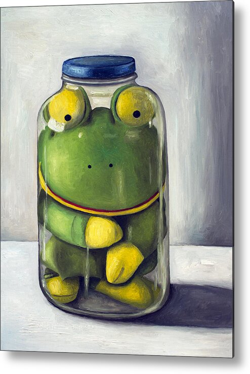 Frog Metal Print featuring the painting Preserving Childhood upclose by Leah Saulnier The Painting Maniac
