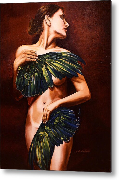 Woman Metal Print featuring the painting Protection by Nicole MARBAISE
