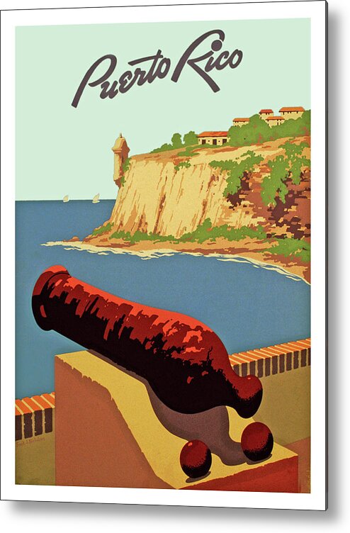 Puerto Rico Metal Print featuring the painting Puerto Rico coast, fortress, cannon by Long Shot