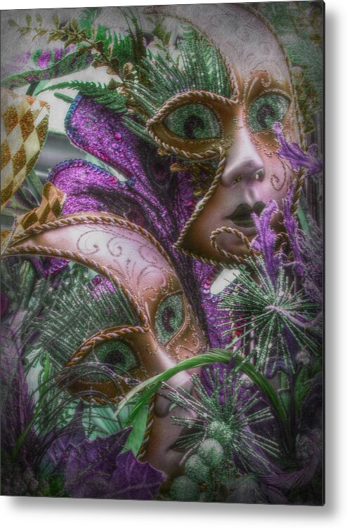 Masks Metal Print featuring the mixed media Purple Twins by Amanda Eberly