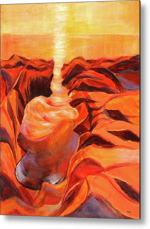 Abstract Metal Print featuring the painting Quiet Eruption by Miki Sion