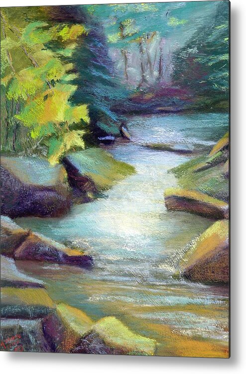 Waterscape  Quiet Summer Stream In The Mountains. Metal Print featuring the painting Quiet Stream by Melanie Miller Longshore